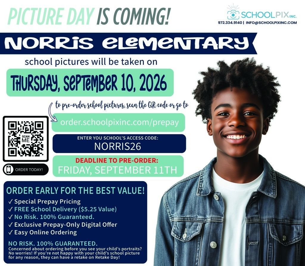 picture day info, along with NORRIS26 access code