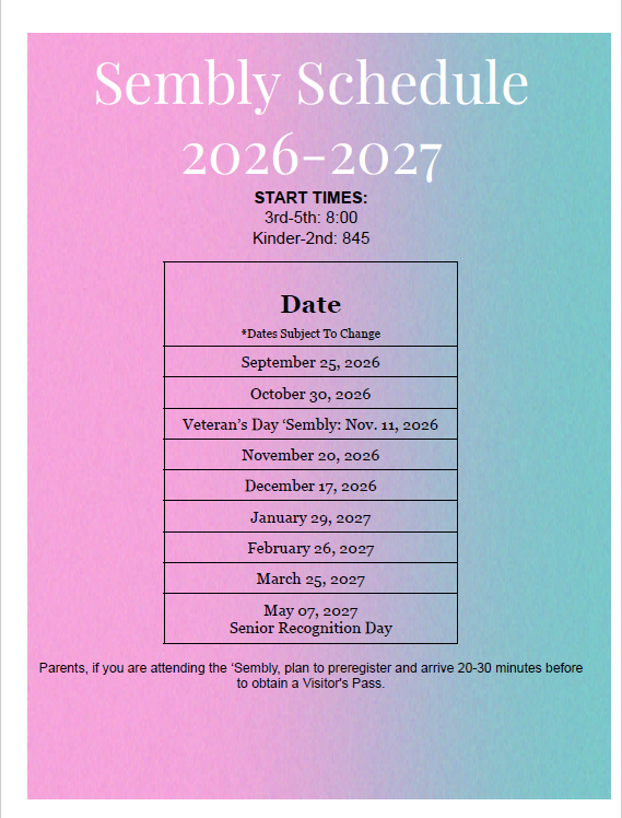 The monthly Sembly dates.