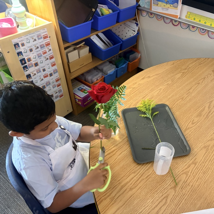 students and flowers