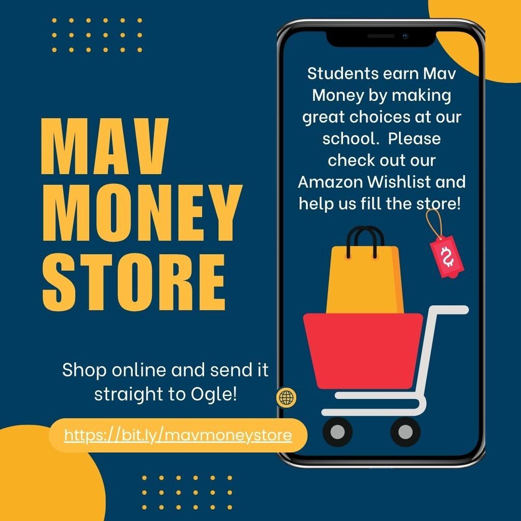 Graphic about our amazon wishlist that has items for our school store.