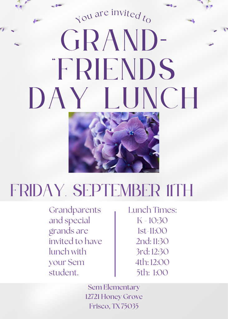 Grand-friends invitation for Sept. 11th with lunch times.