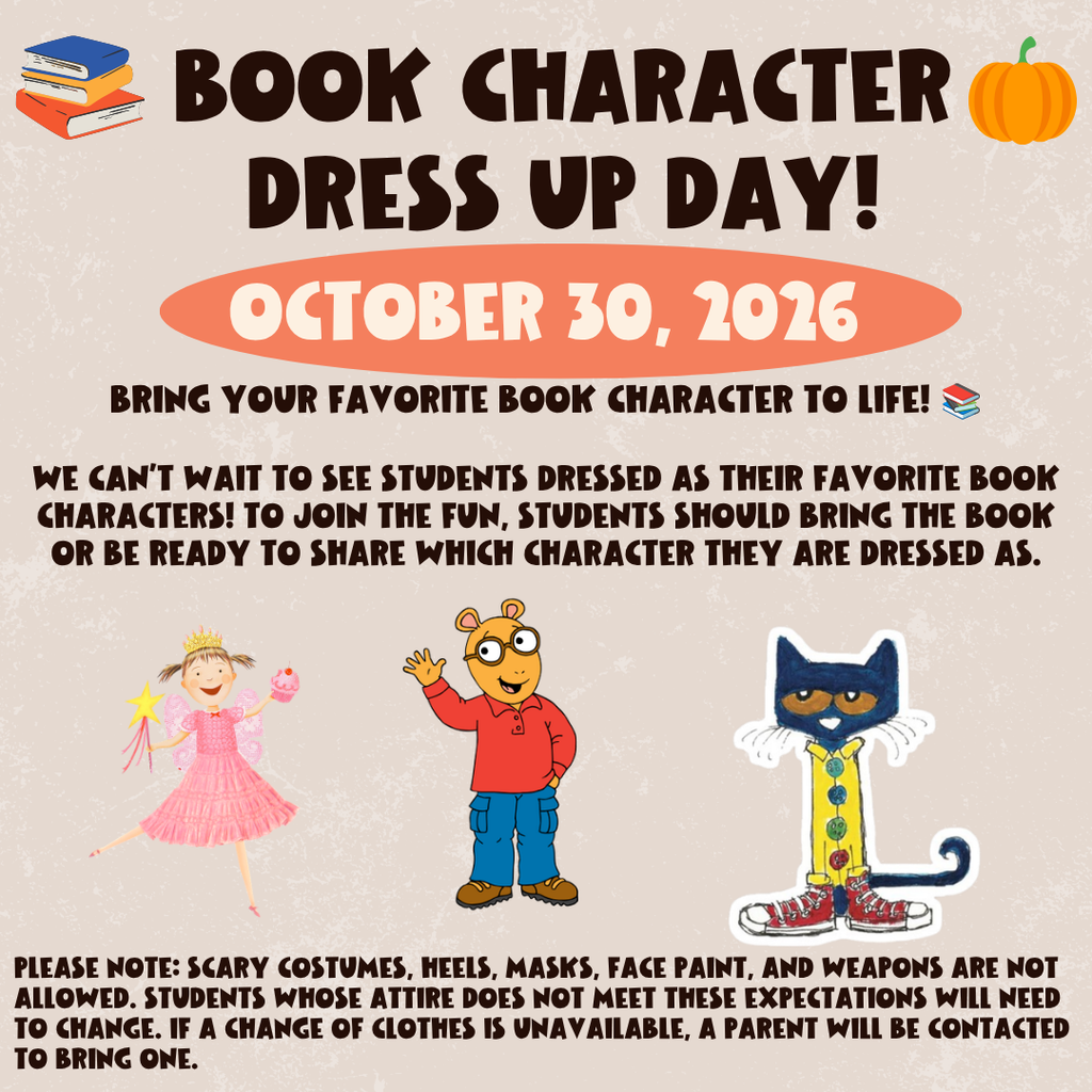 Book character dress up day on October 30th