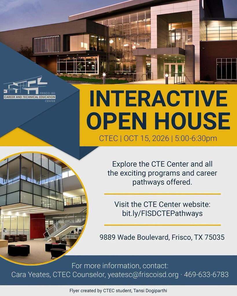 The CTE Open House will be on October 15 at 5PM.