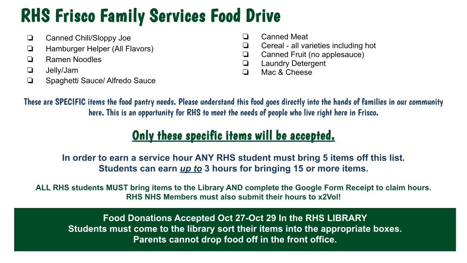 RHS Frisco Family Services Food Drive