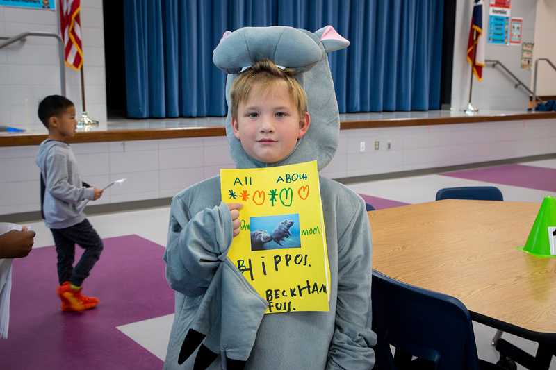 A student is dressed as a hippo