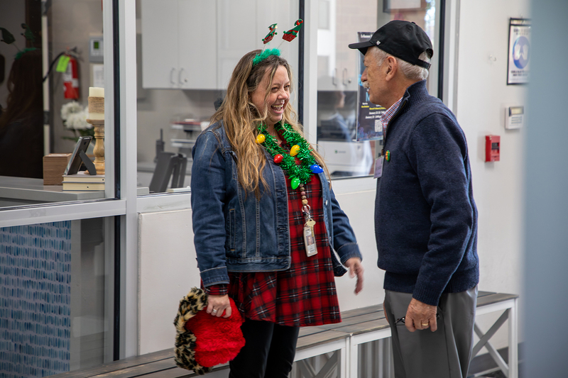 Christie principal Christy Garza laughs with a senior visitor.