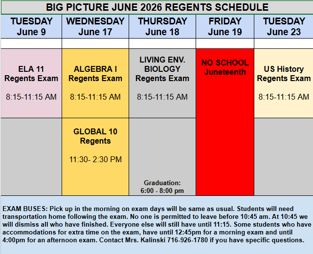 Big Picture Exam Schedule