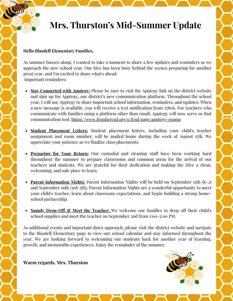 Mrs. Thurston's Mid-Summer Update