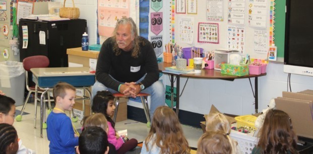 Children's author talking to students
