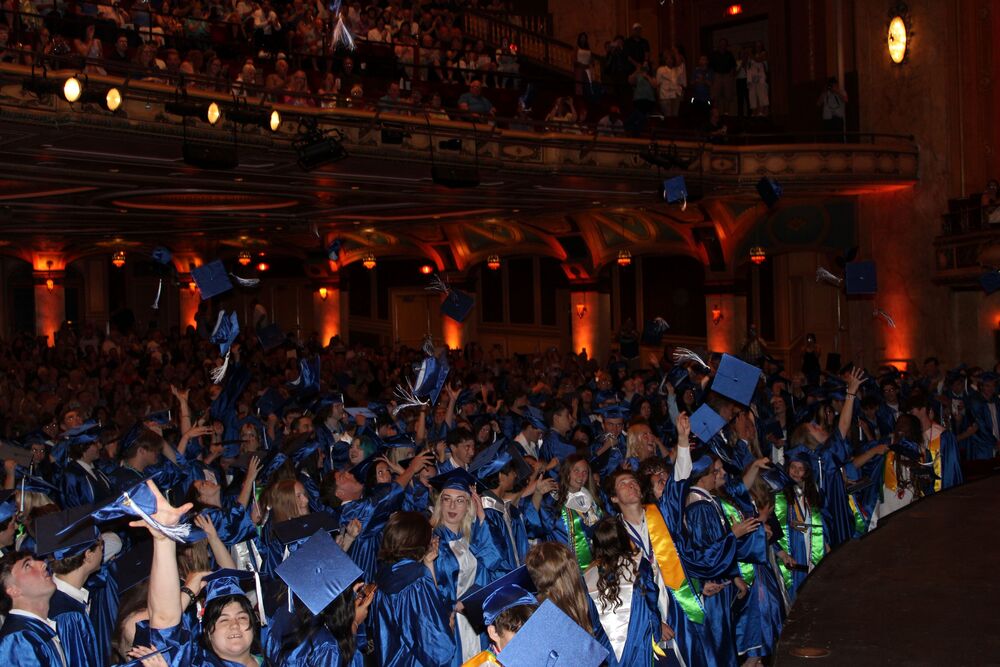 Graduates throwing Mortarboards