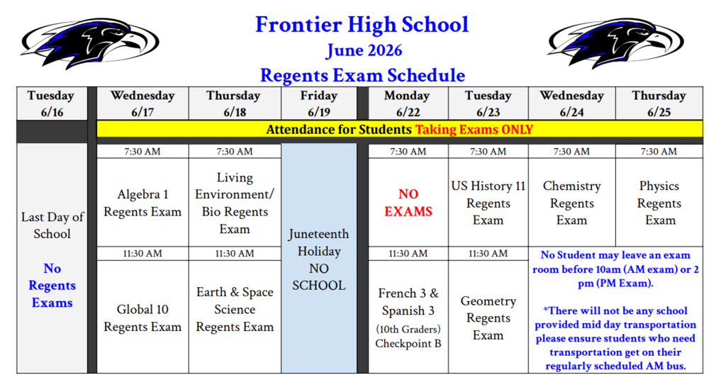 2026  Regents Schedule