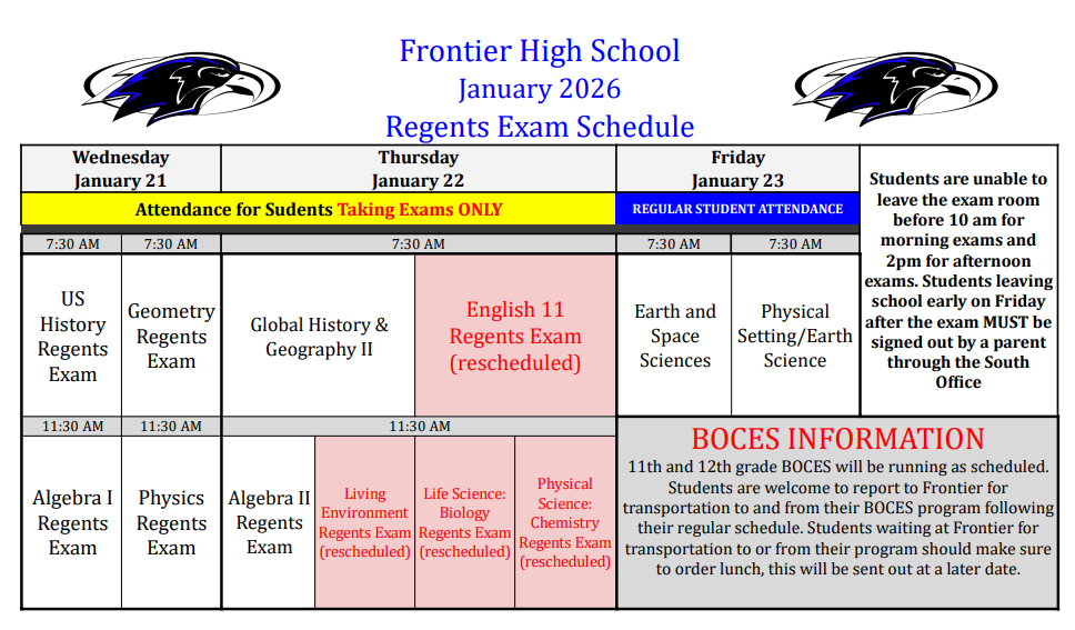Updated 2026 Regents Schedule