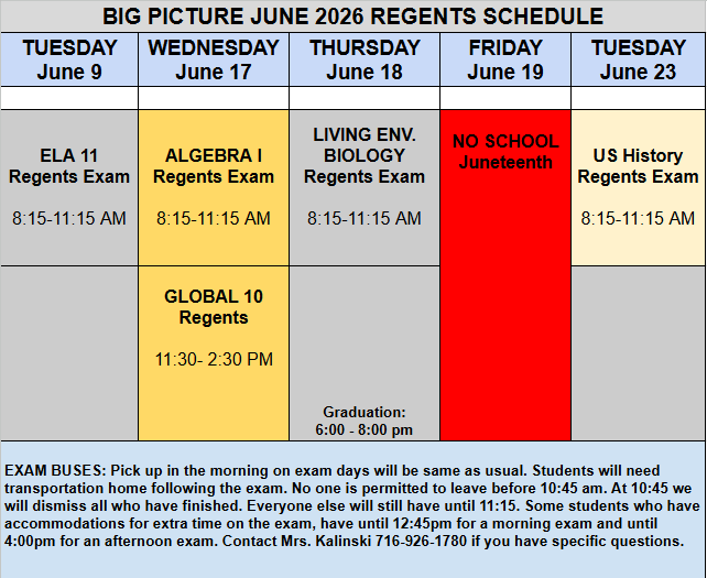Big Picture Exam Schedule