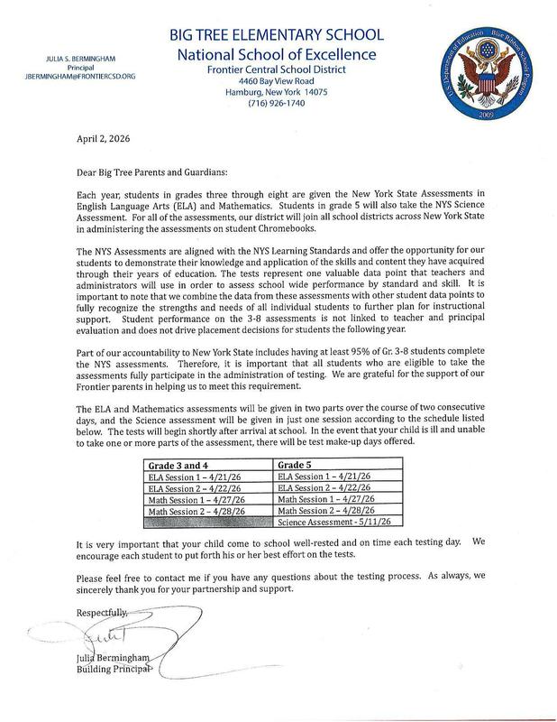 NY State assessment letter