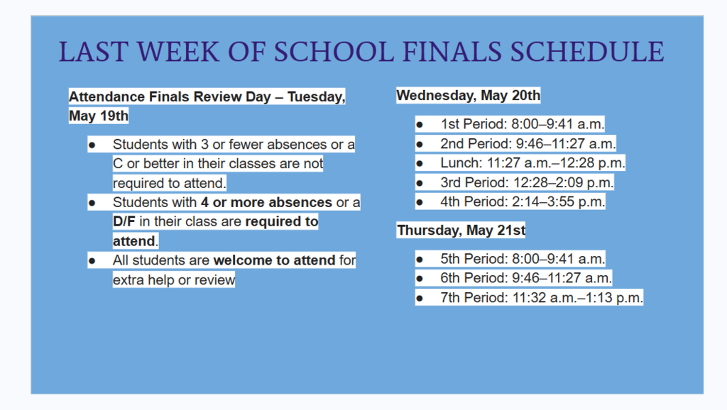 Finals Schedule