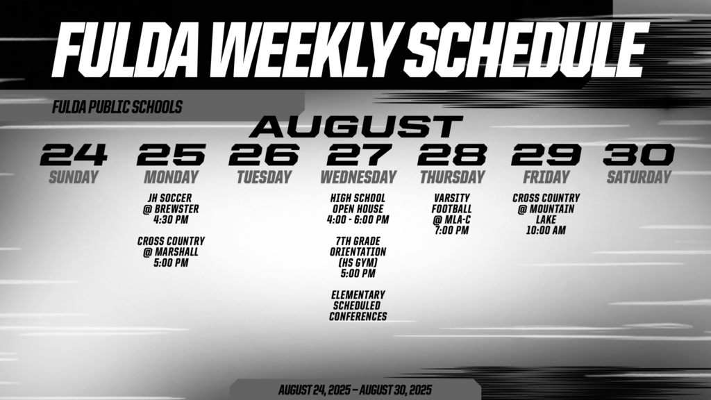 Weekly Schedule August 24-30
