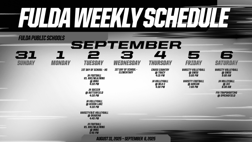 Weekly Schedule: August 31-September 6
