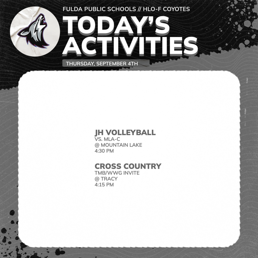 Activities Schedule for Thursday, September 4th