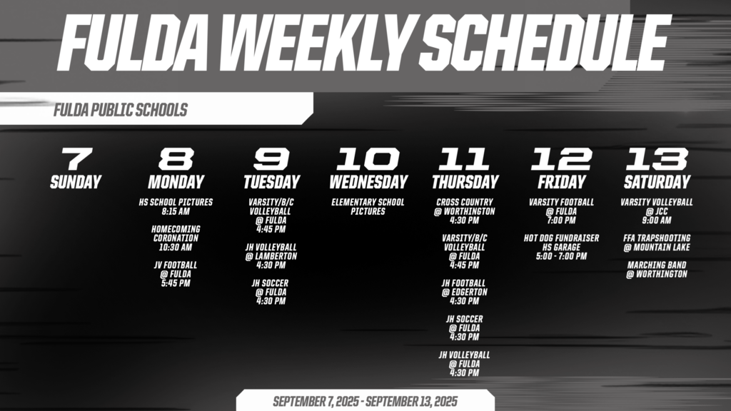 Weekly Schedule - September 7 thru September 13