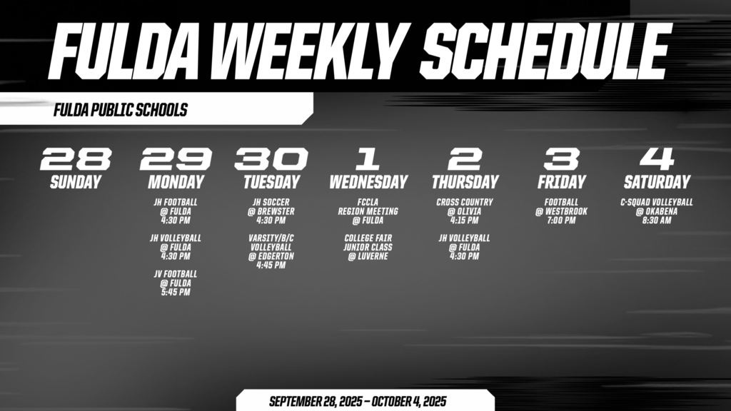 Weekly Schedule: September 28-October 4
