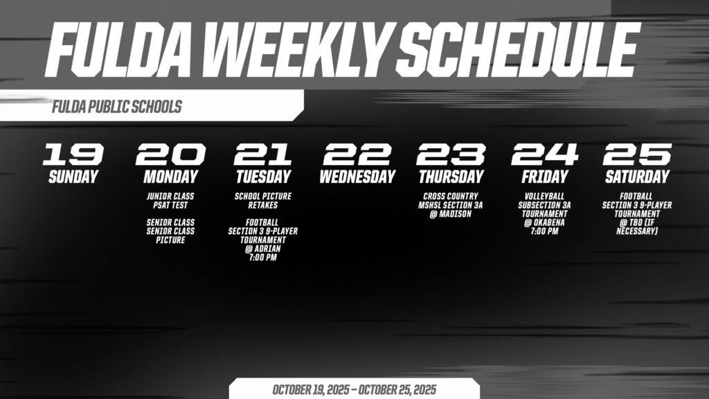 WEEKLY SCHEDULE - OCT 19-25