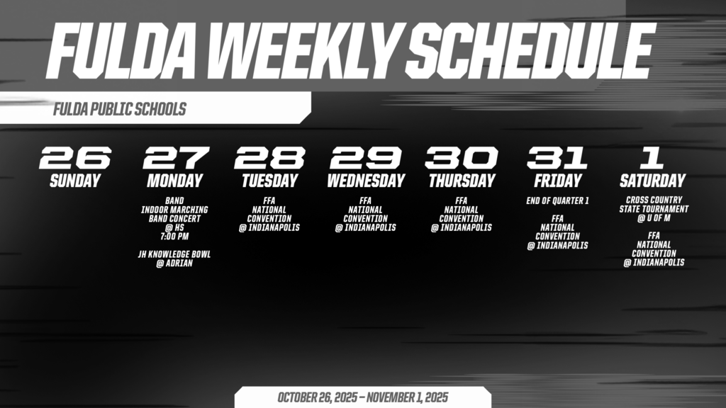 Weekly Schedule - October 26 to November 1