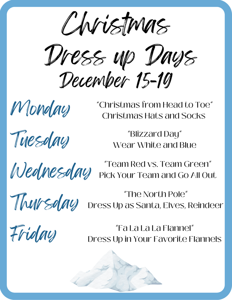 Snow Week Dress up Days  School event Dress up days poster