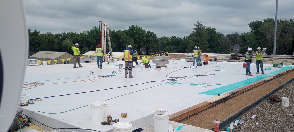 Roofing on the north west corner of the HS.