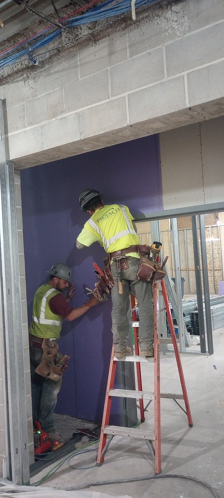 Framing and drywall went up on one of the new North - South corridors that will lead to the north addition.