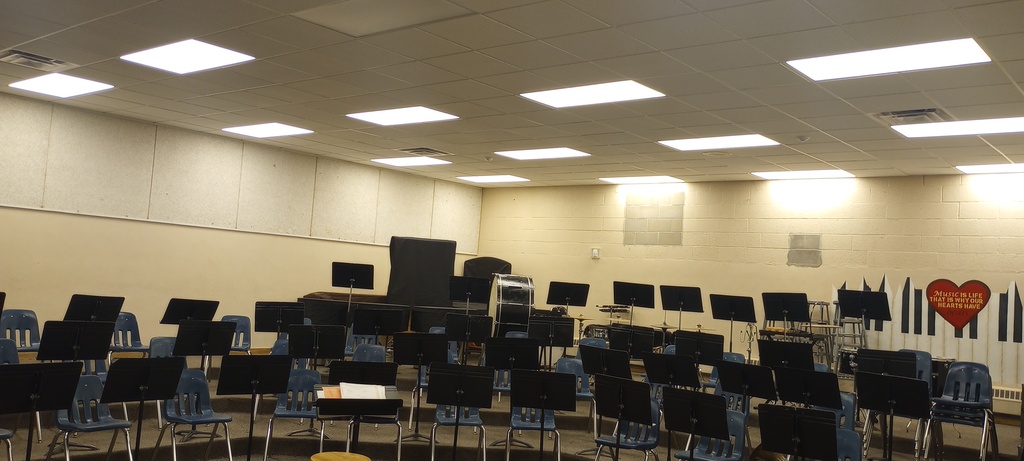 Lighting, ceiling, along with HVAC and fire sprinkler rough in work has been completed in the Band, Choir and Agriculture classrooms and are ready for the start of the school year.