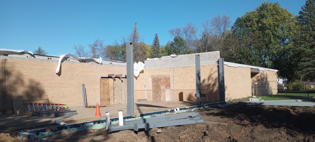 South Addition structural steel beginning to be placed.