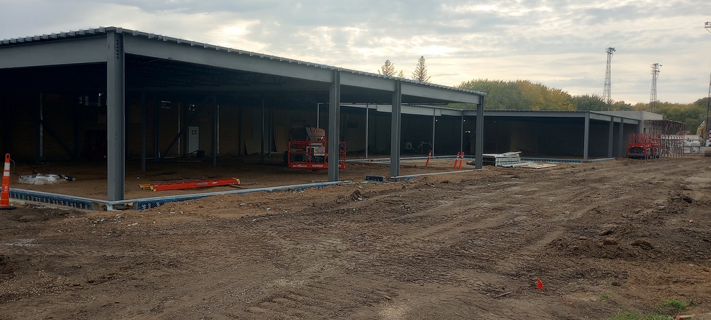 Roof decking and structural steel completed on North Addition.  Next step exterior walls.