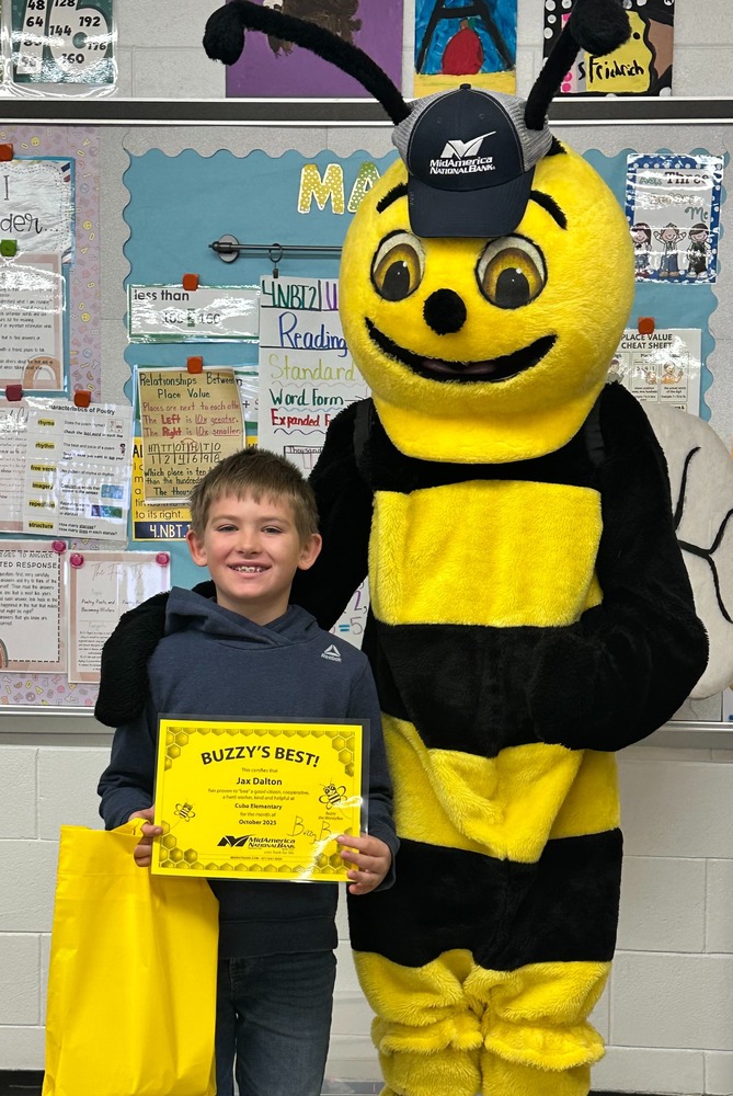Congratulations to Jax, who earned Mid America National Bank's Buzzy Best award for October. Way to go Jax!