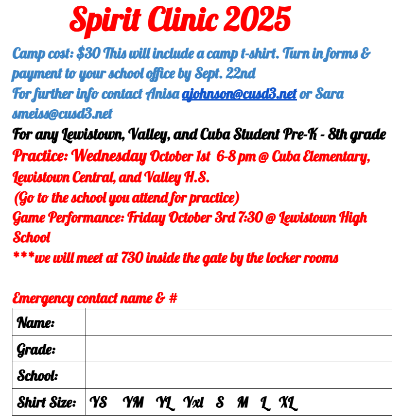 LVC Spirit Clinic Info!!