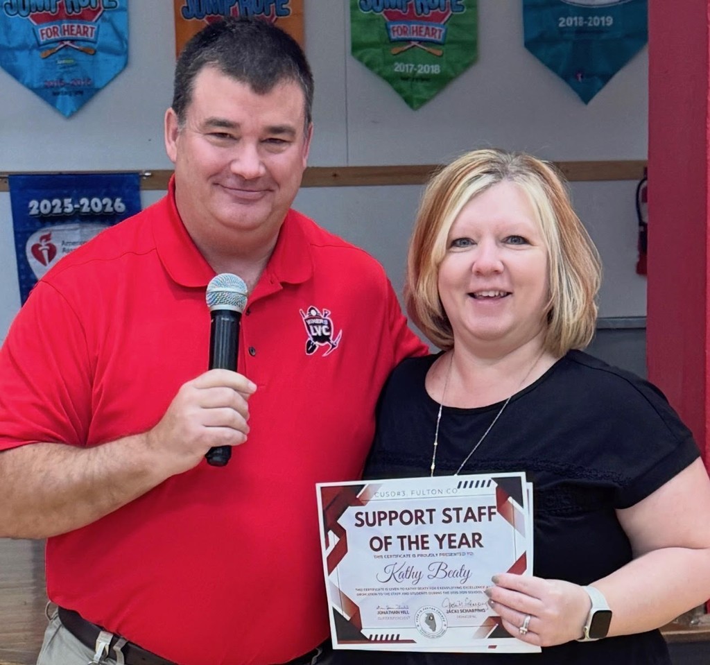 Superintendent, Dr. Jon Hill with support staff member, Kathy Beaty