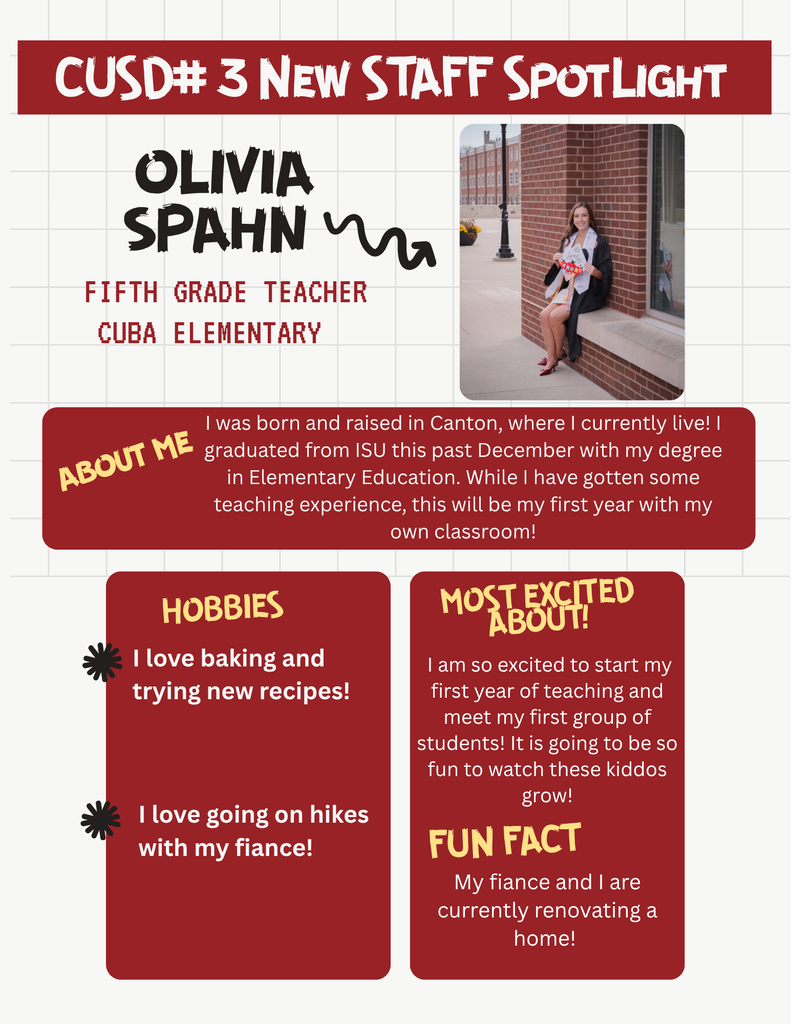 New Staff Spotlight-Olivia Spahn Fifth Grade Teacher at Cuba Elementary