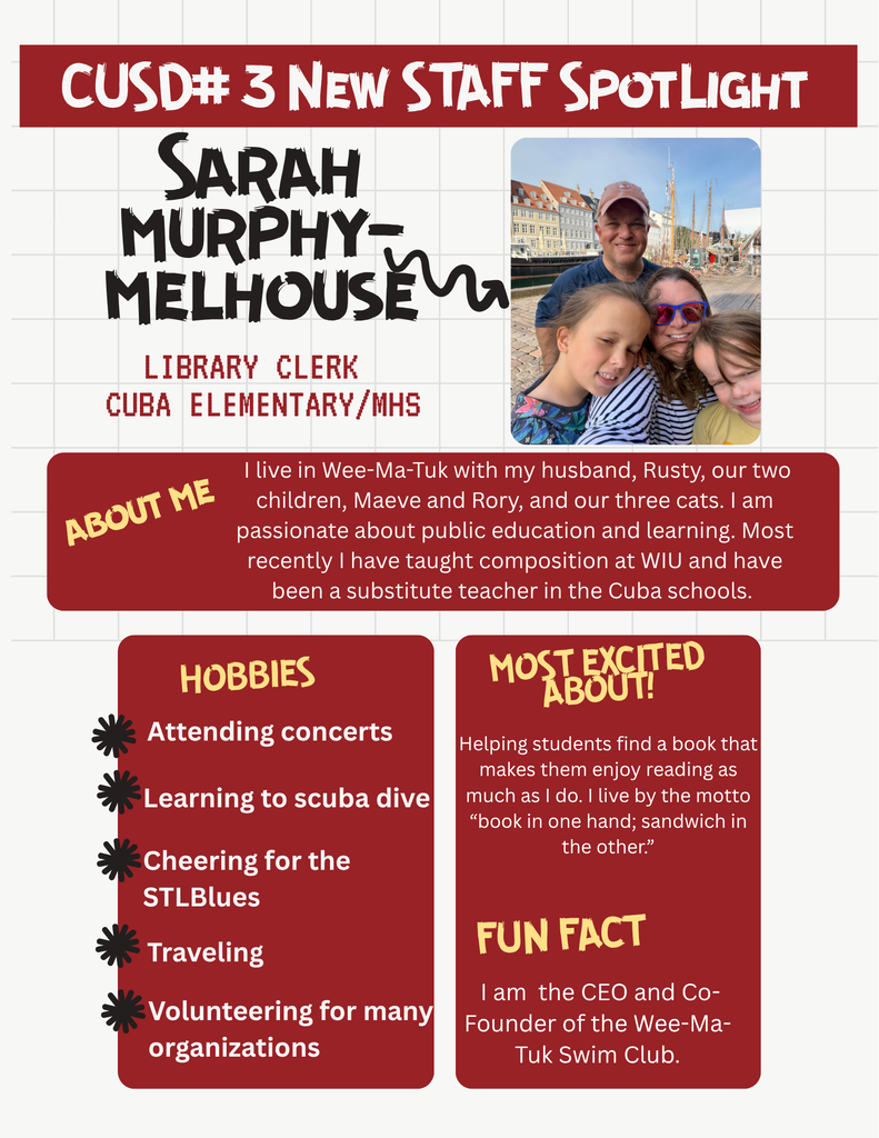 New Staff Spotlight-Sarah Murphy-Melhouse  Library Clerk at Cuba Elementary/MHS