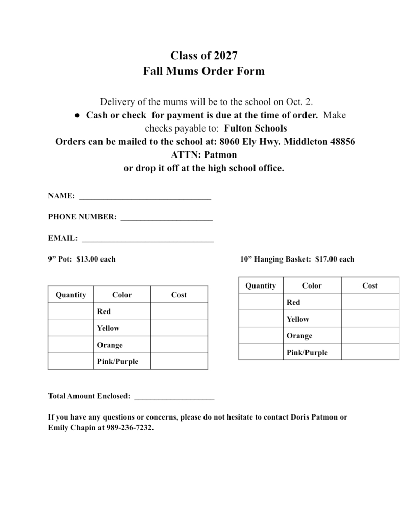 Mum order form