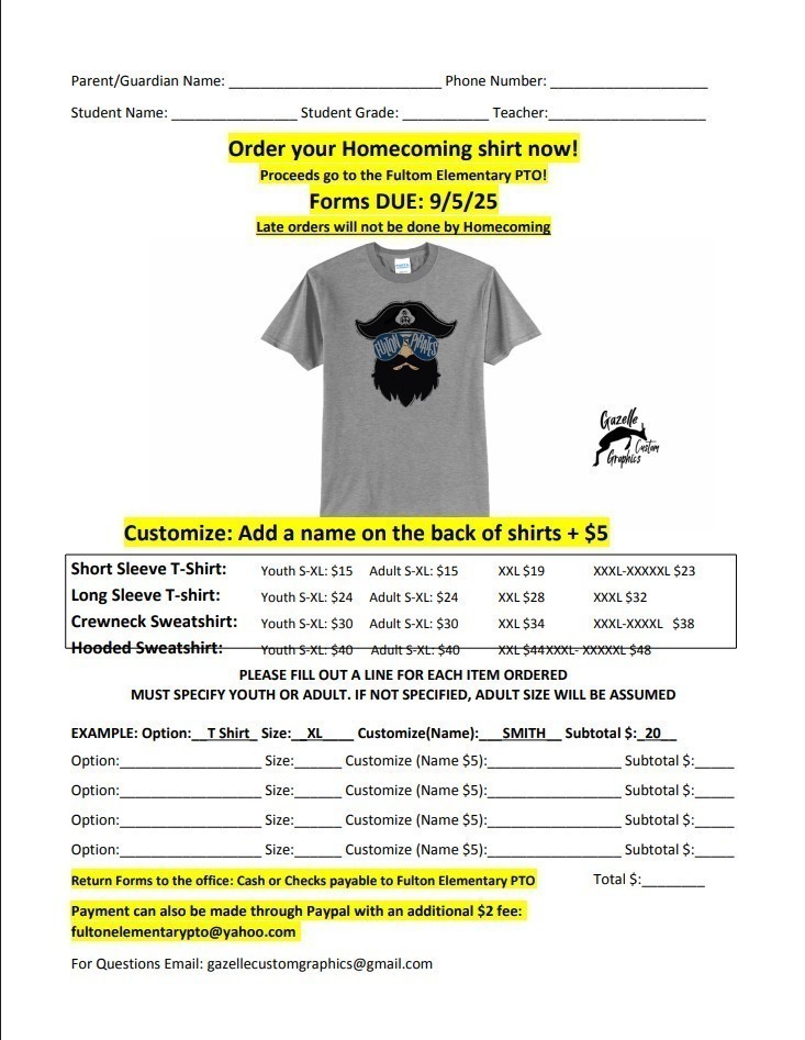 PTO Homecoming Tshirt Sale