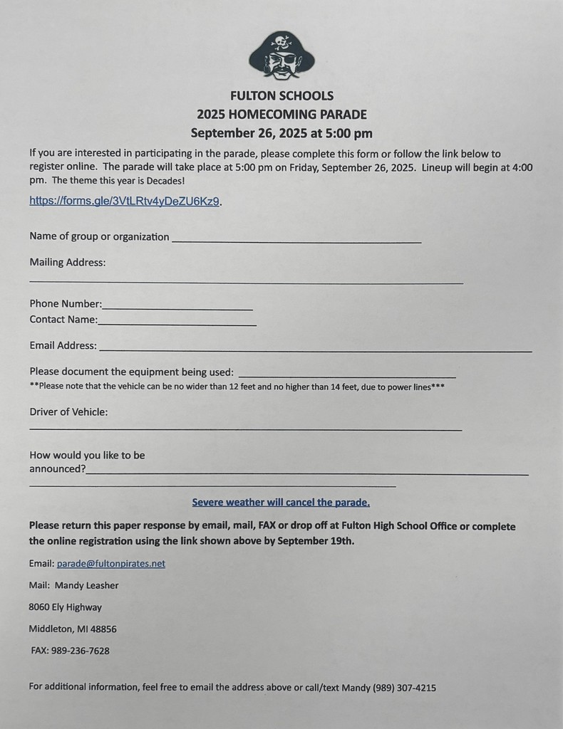 2025 Fulton Homecoming Parade Form