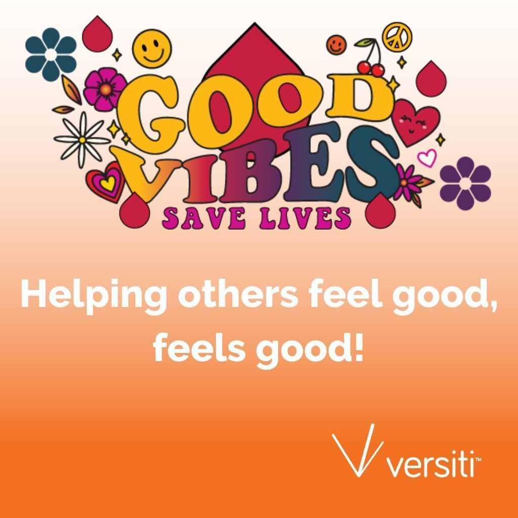 Good vibes, save lives! Helping others feel good truly does feel good. Be a part of something meaning at the upcoming blood drive: