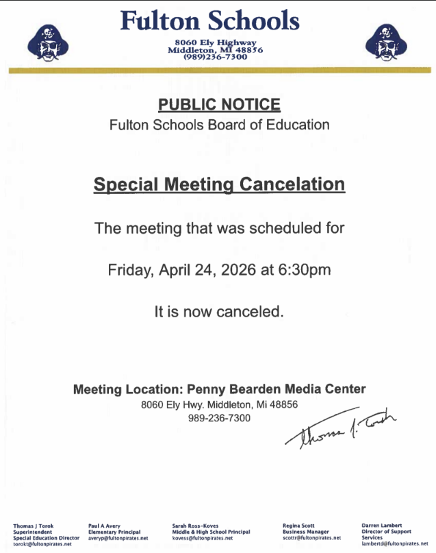 Special Meeting Cancelation
