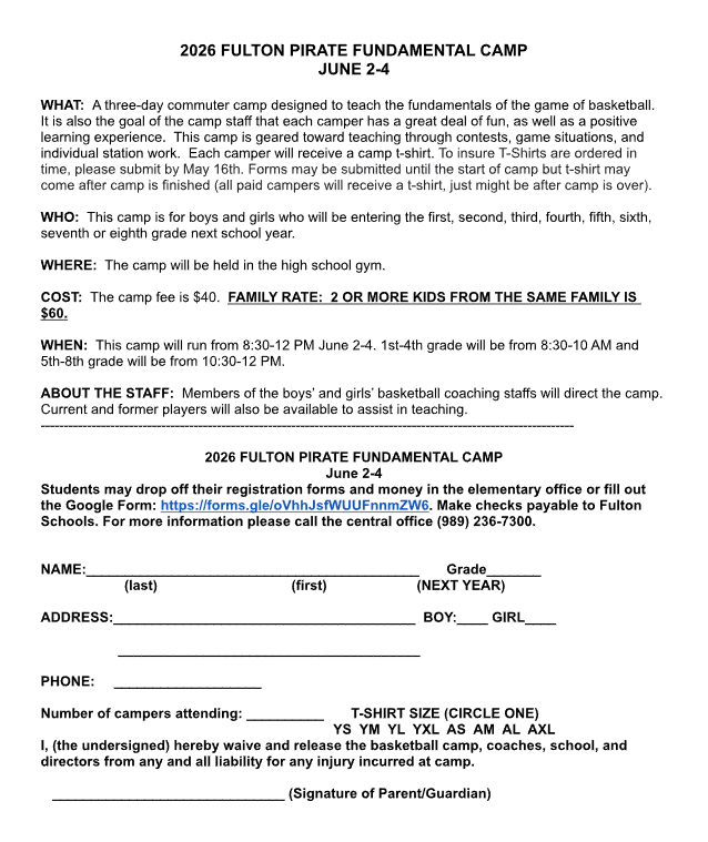 2026 Fulton Pirate Fundamental Camp