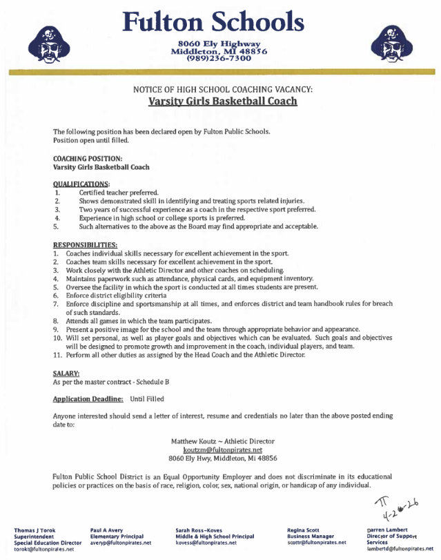 Varsity Girls Basketball Coach