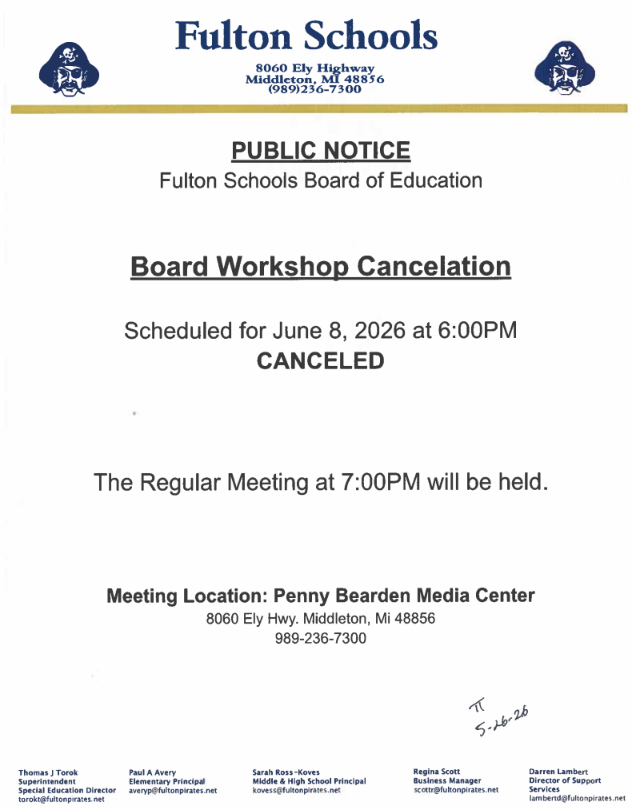 Board Workshop Cancellation