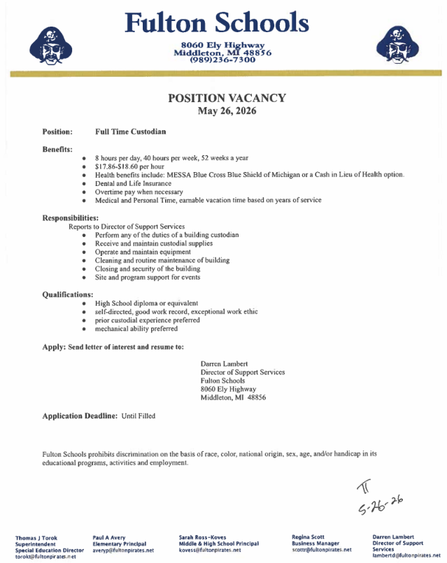 custodian opening