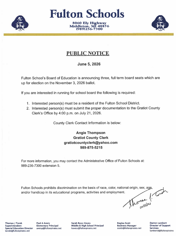 Board Seat Notice