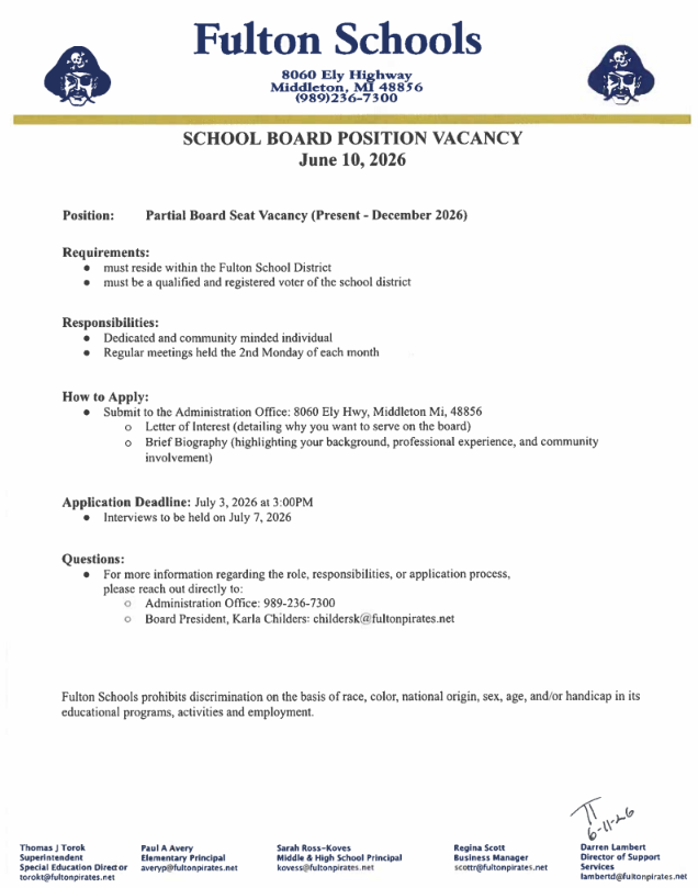 School Board Position Vacancy
