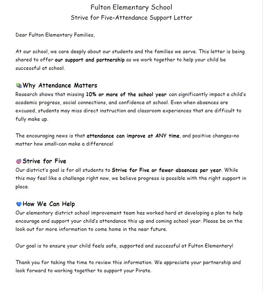 Strive for 5 information letter