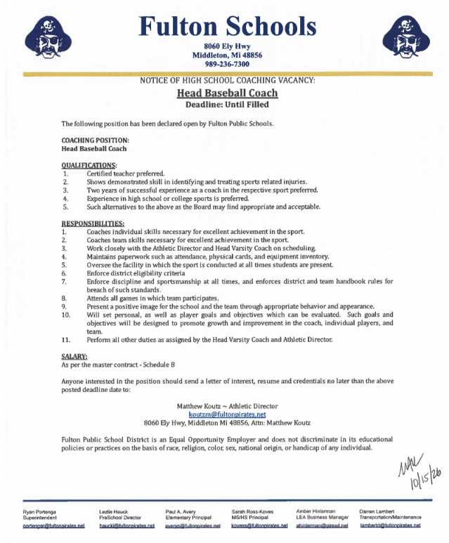 Head Baseball Coach